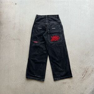 JNCO Black Pants with Red Crown Embroidery